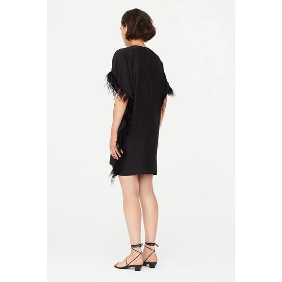 NWT Marie Oliver Maura Black Silk Feather Trim Dress Size Small $378 - Picture 3 of 9